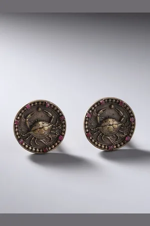 COSA NOSTRAA Metallic & Antique Gold Cancer Zodiac Engraved Round Cufflinks