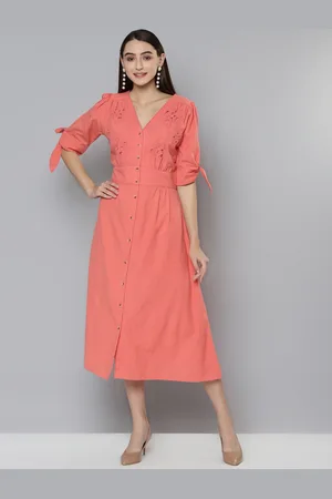 Scouph Coral Embroidered A-Line Cotton Dress