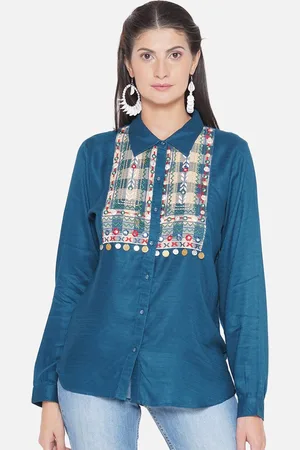 bellamia Comfort Ethnic Motifs Embroidered Casual Shirt
