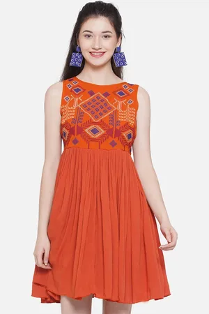 bellamia Geometric Embroidered Fit & Flare Dress