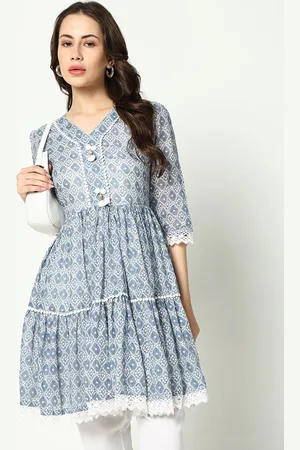 SHOWOFF Ethnic Motifs Printed V-Neck Tiered Fit & Flare Dress