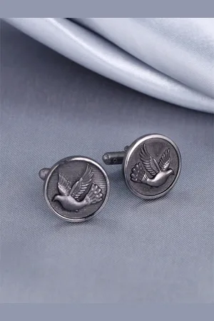 COSA NOSTRAA Men Silver-Plated Textured Round Cufflinks