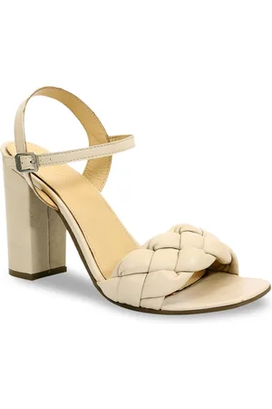 Eske Beige Printed Leather Block Sandals with Buckles