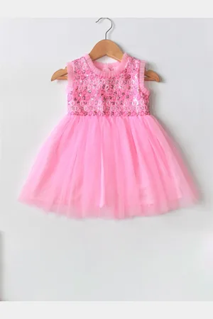 MANY FROCKS & Girls Round Neck Sequined Net Fit & Flare Dress
