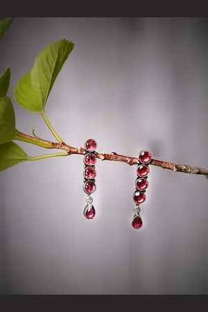 Bamboo Tree Jewels Silver Plated Contemporary Stone-Studded Drop Earrings