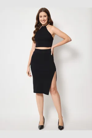 CHARMGAL Halter Neck Crop Top With Skirt