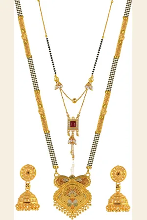 Brandsoon Set Of 2 Gold-Plated Beaded Mangalsutra With Earrings