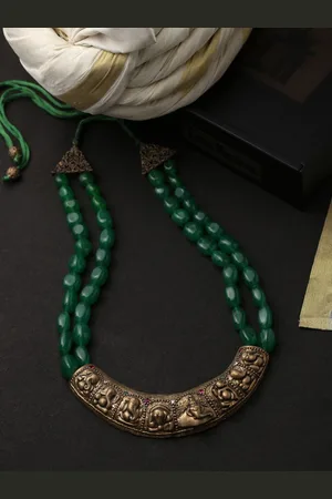 COSA NOSTRAA Men Green & Gold-Toned Brass Antique Necklace
