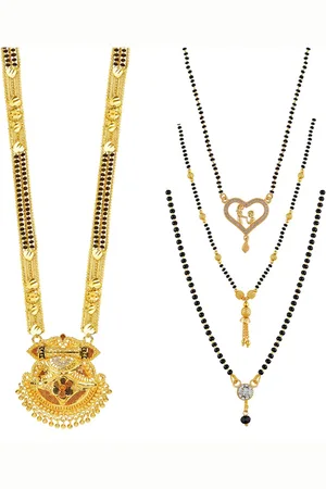 Brandsoon Set Of 4 Gold-Toned & Black Gold Plated Beaded Mangalsutra