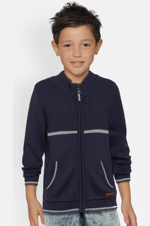 METRO KIDS COMPANY Boys Navy Blue Solid Cardigan Sweater