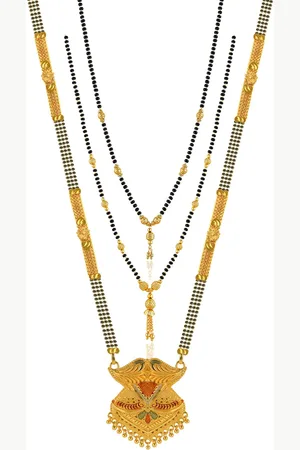 Brandsoon Set Of 3 Gold-Plated Black Beaded Mangalsutra