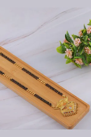 Brandsoon Gold-Plated & Black Beaded Mangalsutra