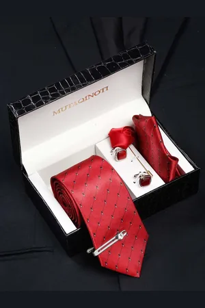 MUTAQINOTI Men Red Printed Polyester Formal Accessory Gift Set