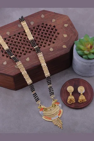 Brandsoon Gold-Plated Long Mangalsutra & Earring Set