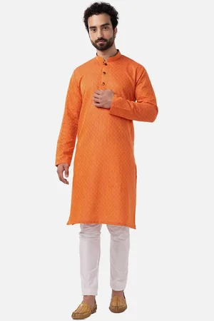 THE KURTA COMPANY Geometric Printed Mandarin Collar Silk Straight Kurta