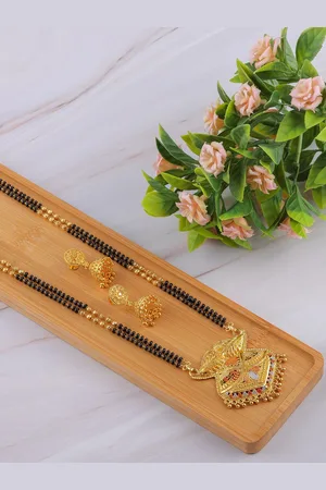 Brandsoon Gold-Plated & Black Beaded Mangalsutra Set