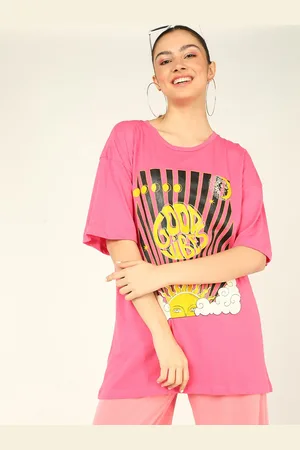 DressBerry Women Pink Typography Printed Cotton T-shirt