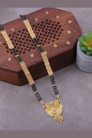 Brandsoon Gold-Plated Black Beaded Mangalsutra