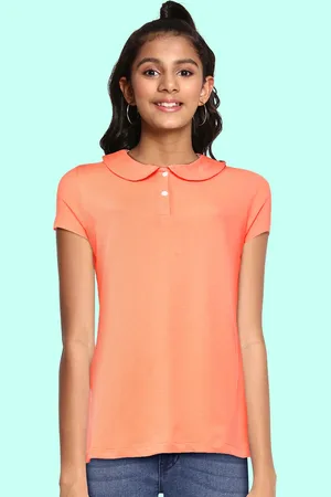 METRO KIDS COMPANY Girls Orange Polo Collar T-shirt