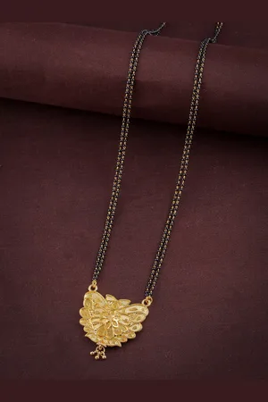 Brandsoon Gold-Plated Black Beaded Mangalsutra
