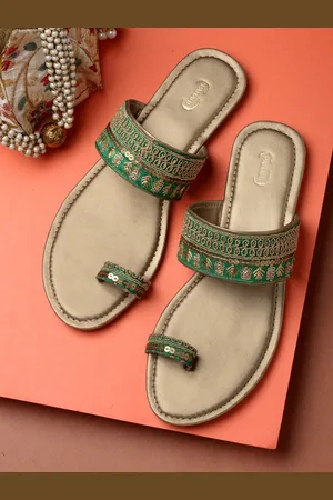 PANAHI Women Green Embellished One Toe Flats