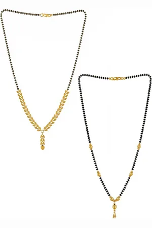 Brandsoon Set Of 2 Gold-Plated Black Beaded Mangalsutra