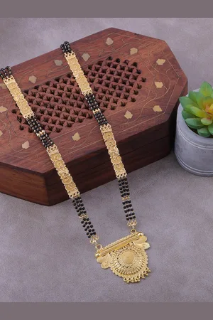 Brandsoon Gold-Plated & Black Beaded Mangalsutra