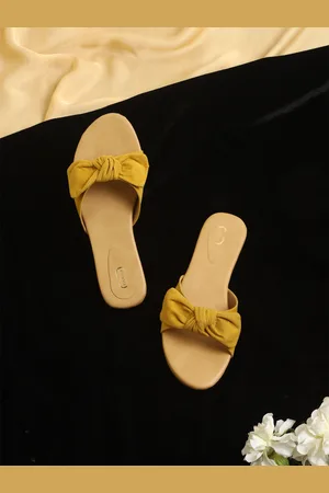 PANAHI Women Mustard Open Toe Flats with Bows