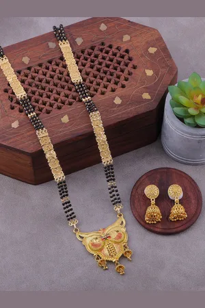 Brandsoon Gold-Plated Black Beaded Mangalsutra Set