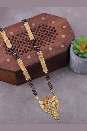 Brandsoon Gold-Plated Black Beaded Mangalsutra