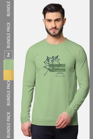 bullmer Men Green & Grey Pack of 2 Printed Cotton T-shirt
