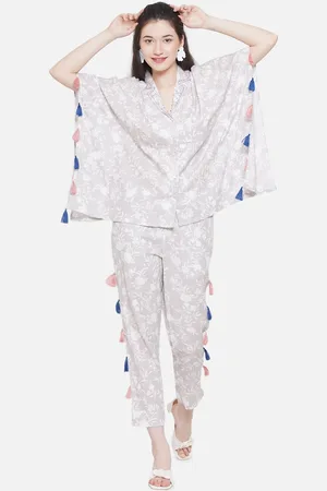 bellamia Printed Tassel Kaftan Tunic With Trouser Co-Ords