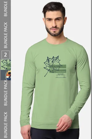 bullmer Men Green & Grey Pack of 2 Printed Cotton T-shirt