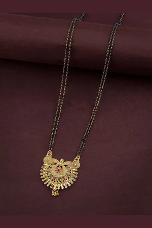 Brandsoon Gold-Plated & Black Beaded Mangalsutra