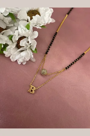 Digital Dress Room Gold-Plated AD-Studded B-Letter Pendant Mangalsutra