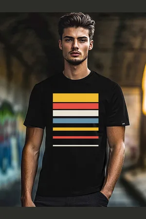 Bewakoof Men Black Printed Round Neck Pure Cotton T-shirt