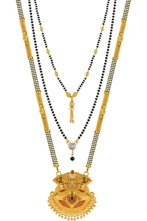 Brandsoon Set Of 3 Gold-Plated & Black Beaded Mangalsutra