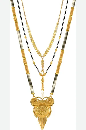 Brandsoon Set Of 3 Gold-Plated & Black Beaded Mangalsutra
