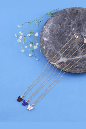 Brandsoon Set Of 3 Gold-Toned & Blue Brass Gold-Plated Enamelled Chain
