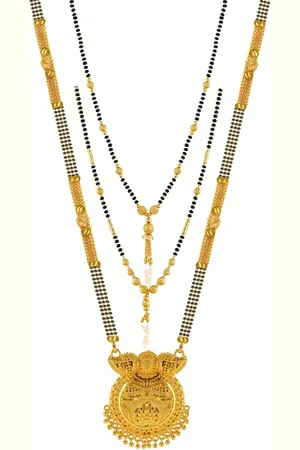 Brandsoon Set Of 3 Gold-Plated & Black Beaded Mangalsutra
