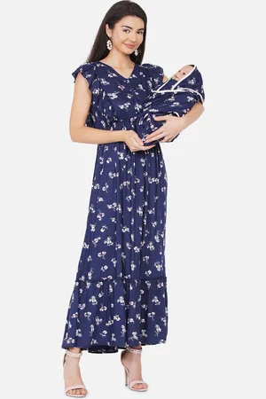 Mine4Nine Floral Printed Maternity A-Line Midi Dress & Matching Baby Wrapper Set