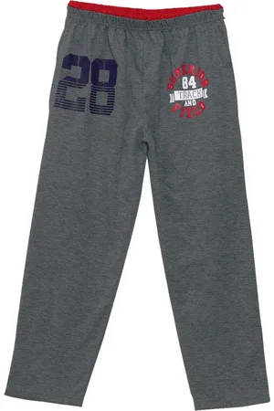 Fashionable Boys Charcoal Grey & White Printed Pure Cotton Track Pants