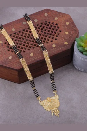 Brandsoon Women Gold-Plated & Black Beaded Mangalsutra