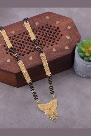 Brandsoon Gold-Plated Black Beaded Mangalsutra