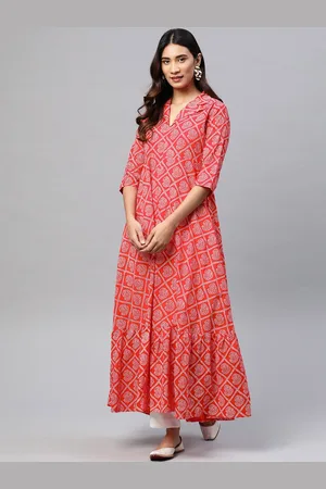 MBE Women Red & Off White Pure Cotton Bandhani Printed Kurta