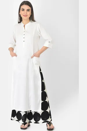 Pistaa Women White Panelled Kurta With Palazzos