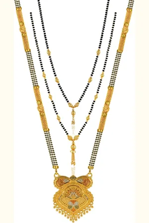 Brandsoon Set of 3 Gold-Plated Black Beaded Mangalsutra