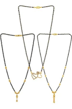 Brandsoon Set Of 3 Gold-Plated Black Beaded Mangalsutra