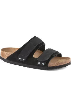 Birkenstock Uji Black Narrow Width Nubuck/Suede Leather Two-Strap Sandals