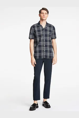 Lindbergh Men Navy Blue Relaxed Tartan Checks Checked Casual Shirt
